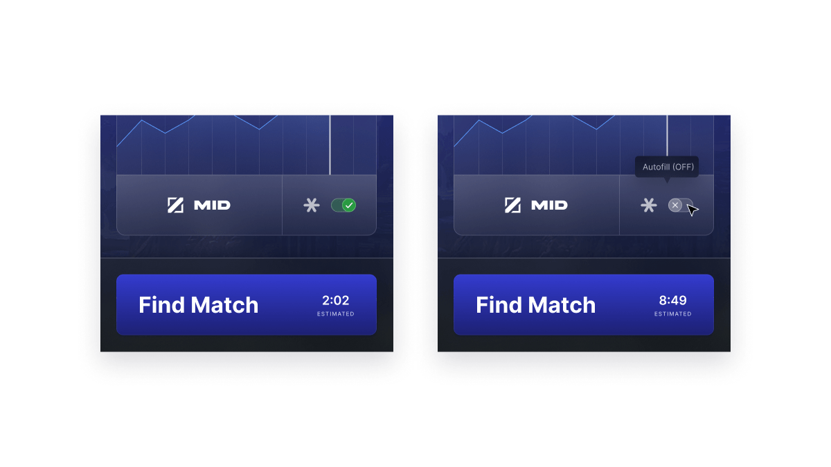 Estimated queue times shown for each Autofill choice