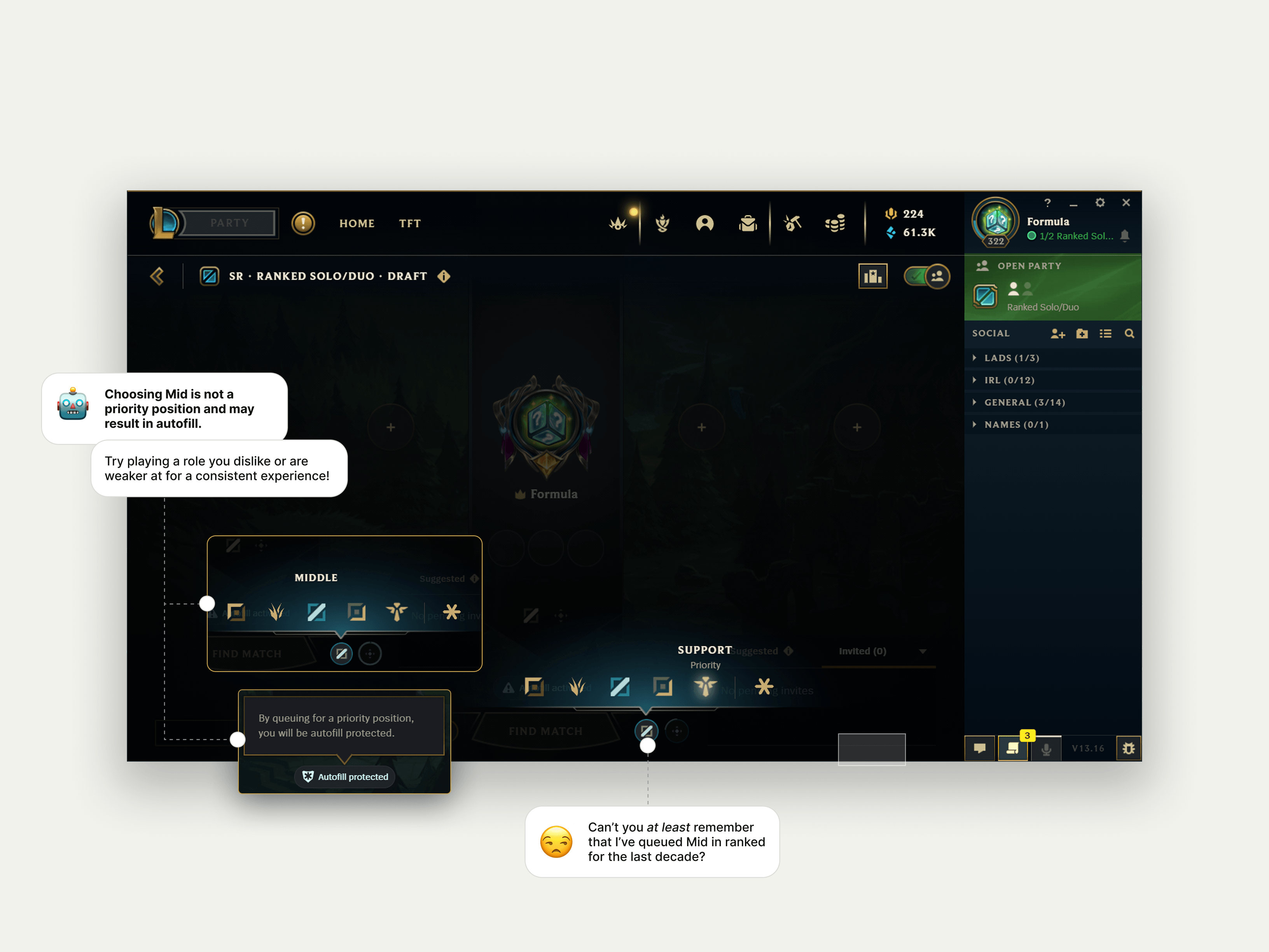 Annotated analysis of the current role selection screen