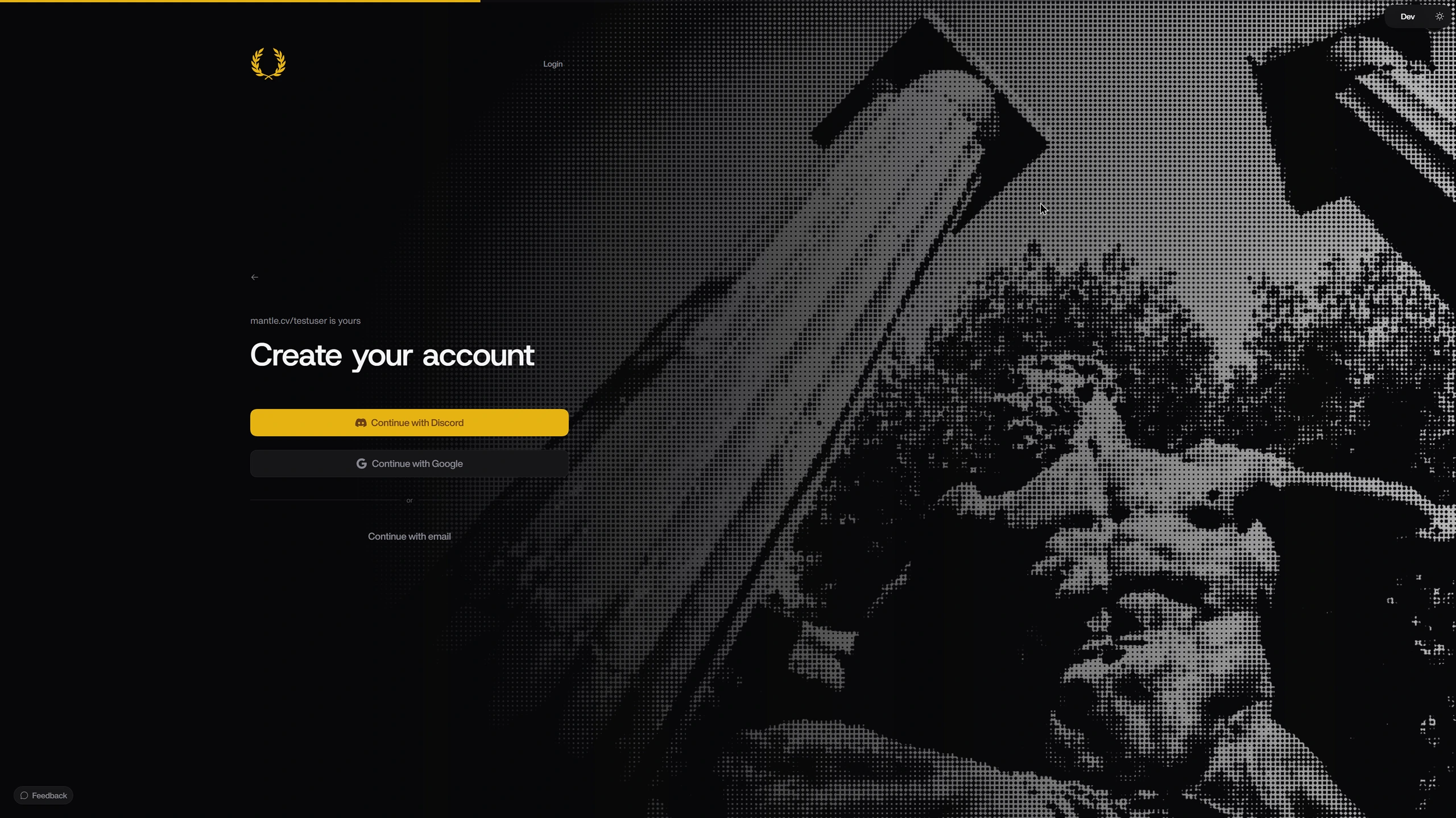 The Mantle sign-up screen