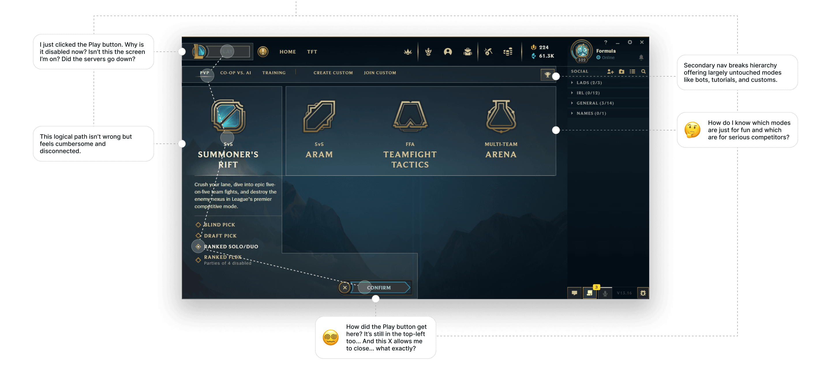 Annotated analysis of the current mode selection screen