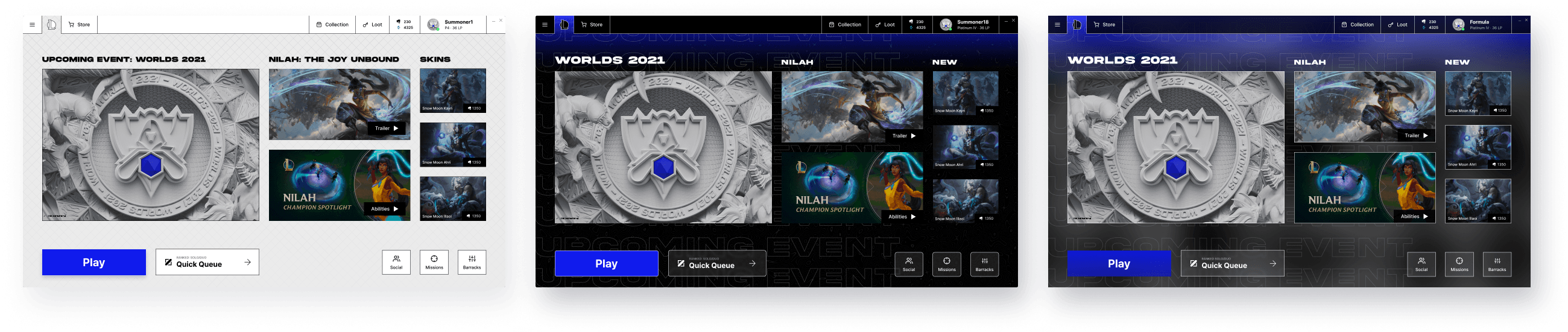 Early visual iterations of the client