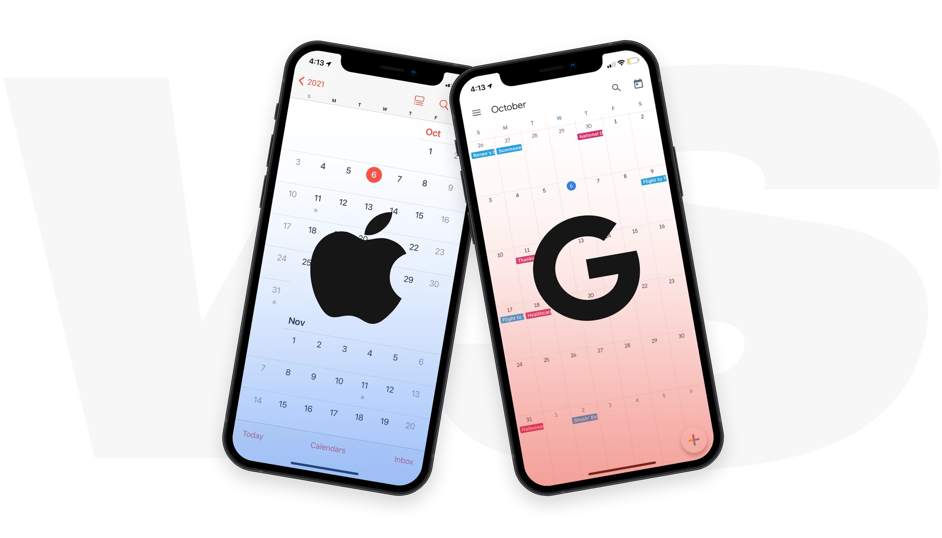 The Apple and Google calendar apps clashing on two iPhones