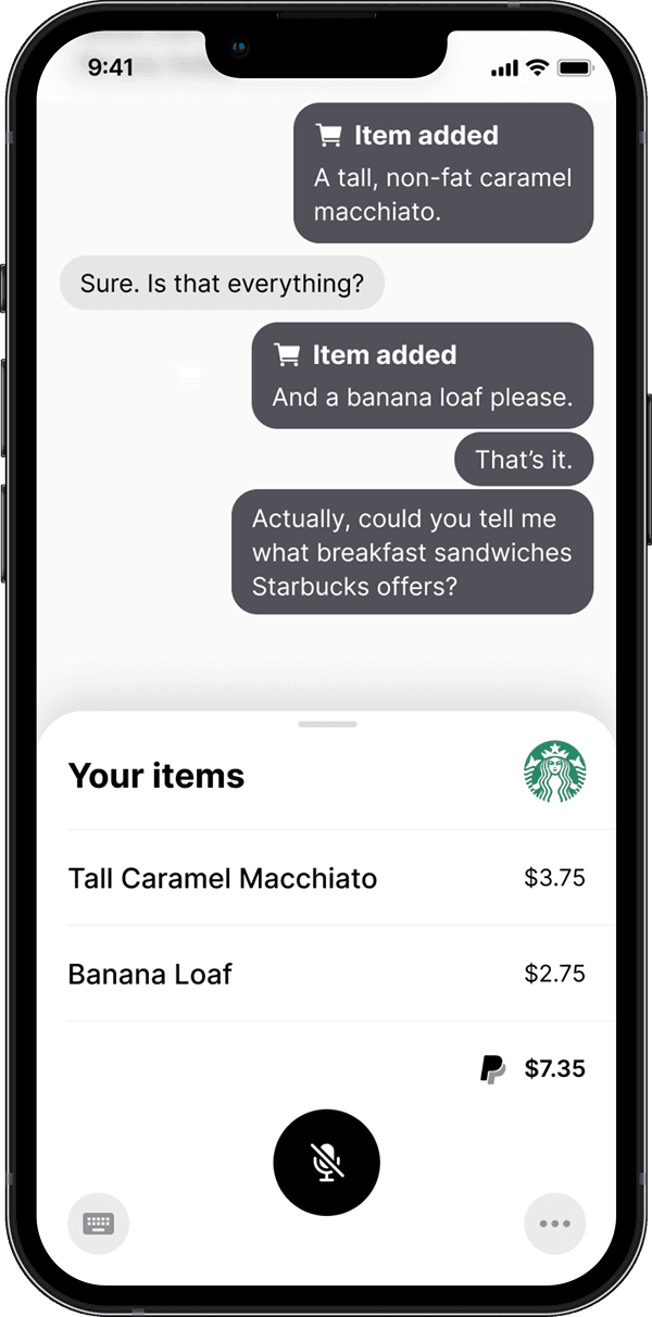 Usual voice-ordering screen 1 on an iPhone