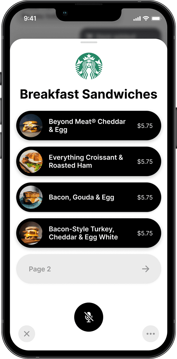 Usual voice-ordering screen 2 on an iPhone