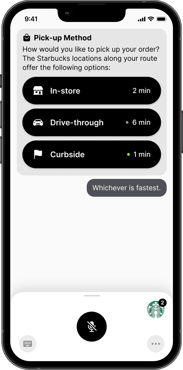 Usual voice-ordering screen 3 on an iPhone