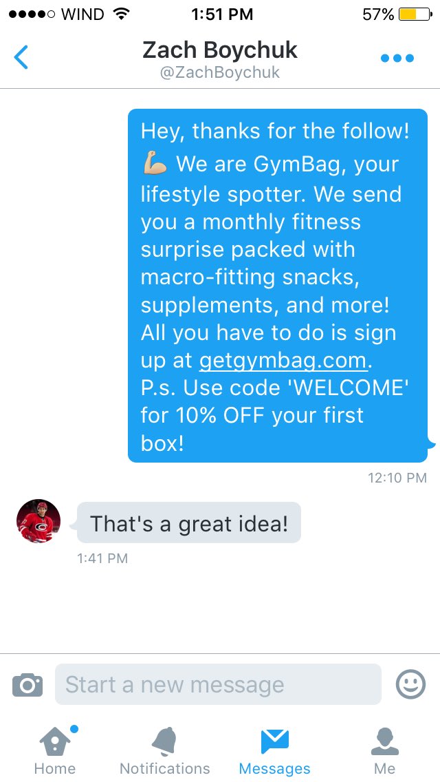 An influencer post featuring a free GymBag