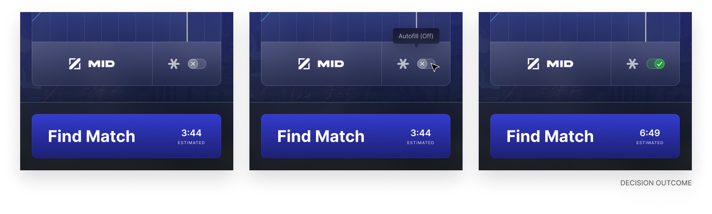 Estimated queue times shown for each Autofill choice